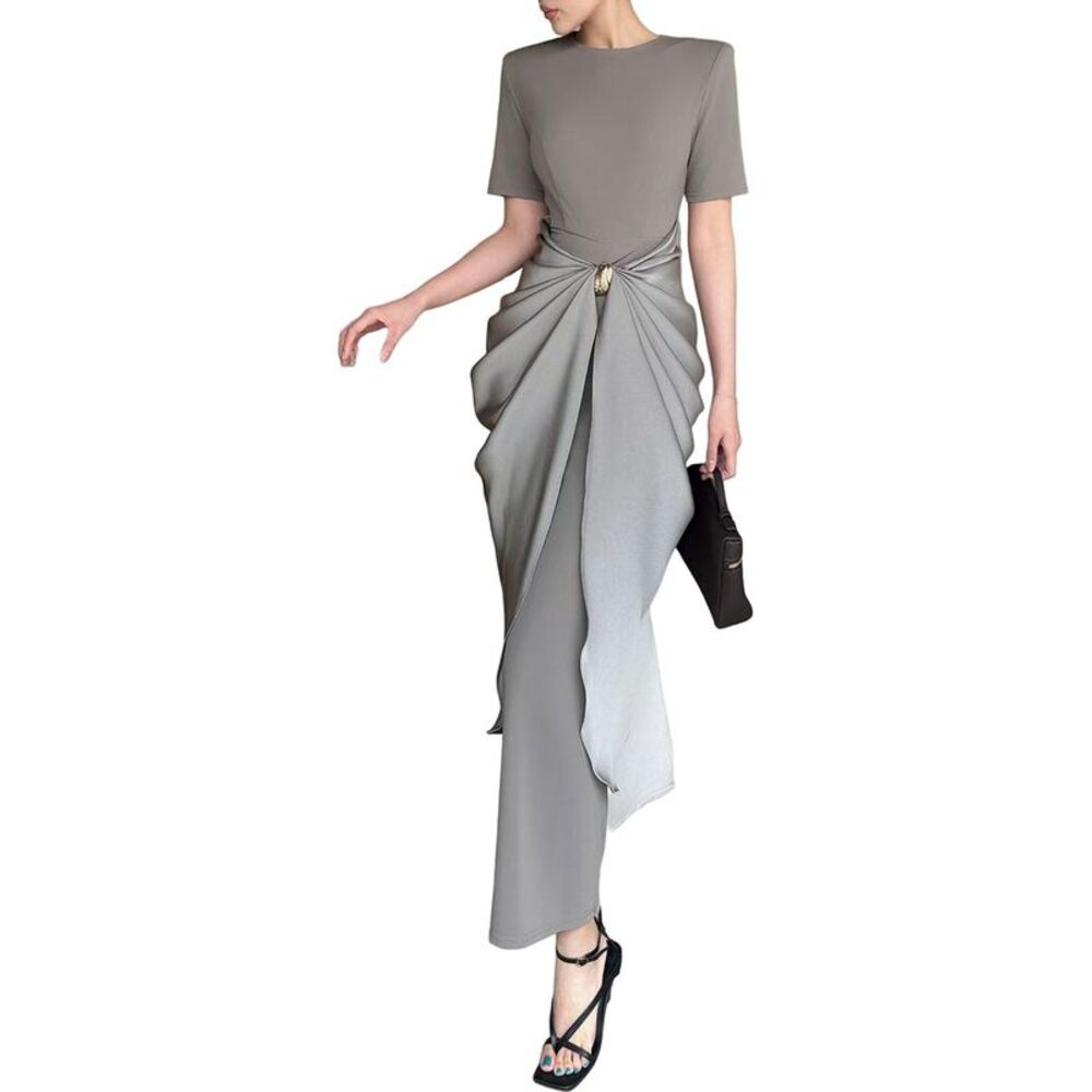 Burryco Womens  Short Sleeve Maxi Dress, Grey